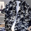 Men's Plus Size Printed Button Up Short Sleeve Shirt - Black