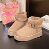 Round Toe Platform Fleece-Lined Winter Boots - Khaki Color