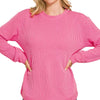 Zenana Full Size Raised Rib Round Neck Long Sleeve Top Plus Size - FUCHSIA