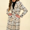 Coalition LA Double-Breasted Plaid Coat with Belt - Khaki Multi