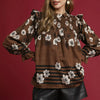 Umgee Full Size Mix Floral Smocked Ruffle Blouse Plus Size - BROWN MIX
