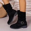 Round Toe Block Heels Boots - Black