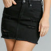 Umgee Distressed Raw Hem High Waist Denim Skirt - Black