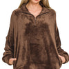 Zenana Faux Fur Half Zip Pocket Pullover - BROWN