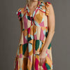 Umgee Full Size Button Detail Ruffle Sleeve Mini Dress Plus Size - PEACH/FUCHSIA
