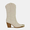 Beast Fashion Metal-Toe Block Heel Ankle Boots - Ivory