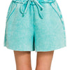 Zenana Acid Wash Fleece Drawstring Shorts With Pockets - TURQUOISE