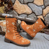 Round Toe Block Heels Boots - Orange