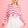 VERY J Chevron/Floral Pattern Crochet Knit Top - Pink
