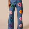 BiBi Flower Print Straight Legs Pants - DENIM