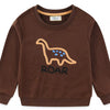 Children's Dinosaur Embroidered Crew Neck Sweatshirt - Dark Brown