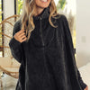 BiBi Vintage Washed Quilted Half Zip Top - BLACK CHARCOAL