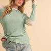 Aemi + Co Raw Seam Color Block Round Neck Knit Top - Gum Leaf