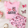 Children's Little Sister Butterfly Print Ruffle Trim Set - Pink
