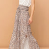 And The Why Printed Smocked Waist Slit Wide Leg Pants - Grey
