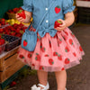 Children's Strawberry Short Sleeve Top and Skirt Set with Bag - Pink