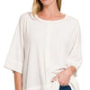 Zenana Ribbed Boat Neck 3/4 Sleeve Top - OFF WHITE