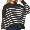 Zenana Exposed Seam Striped Oversized Sweater - BLACK
