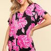 Haptics Floral Drop Shoulder T-Shirt - Black/Hot Pink