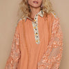 POL Floral Half Button Lace Detail Long Sleeve Top - Sherbet