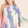 BiBi Tie Dye French Terry One Shoulder Top with Dolman - CHARCOAL TIE DYE