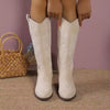 Point Toe Block Heels Boots - Beige