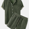 Men's Full Size Classic Textured Top and Shorts Set Plus Size - Army Green