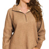 Zenana Ribbed Two Tone Half Zip Sweater - DEEP CAMEL/LT MOCHA