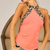 BiBi Triblend Leopard Halter Neck Tied Detailed Top - NEON ORANGE