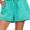 Zenana Textured Knit Jacquard Drawstring Shorts - TURQUOISE