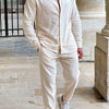 Men's Button Up Long Sleeve Top and Pants Set - Beige