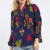 Umgee Flower Print Blouse with Scalloped Neckline - MIDNIGHT MIX