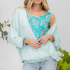 Celeste Full Size Floral Round Neck Top with Two Layer Detail - Mint