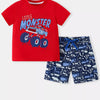 Children's Monster Truck Round Neck Tee and Shorts Set - Red