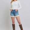 Judy Blue Full Size Hw Tummy Control Shearling Cuff Denim Shorts Plus Size - MD