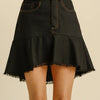 Umgee Linen Blend 5 Pockets High Low Skirt with Frayed Hem - Black