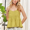 ADORA Cutesy Washed Smocking Tank Top - LIME GREEN