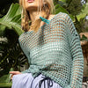POL Side Slit Openwork Long Sleeve Knit Cover Up - DUSKY TEAL