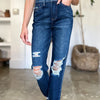 Judy Blue Full Size High Waist Rigid Magic Heavy Destroy Straight Jeans - Dark