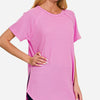 Zenana Slit Round Neck Short Sleeve Waffle Top - BRIGHT MAUVE