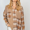 White Birch Full Size Contrast Plaid Button Down Shirt - Brown