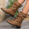 Buckled Low Heel Boots - Caramel