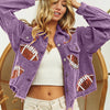 BiBi Football Sequin Embroidery Washed Corduroy Jacket - Vintage Violet