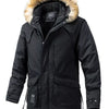 Men's Plus Size Fur Hooded Winter Parka Coat - Black