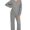 Zenana Soft Melange Long Sleeve Tee & Pants Set - BLACK