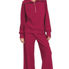 Zenana Ribbed High Neck Half Zip Pullover & Pants Set - CABERNET