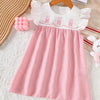 Children's Embroidered Striped Dress - Pink