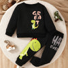 Children's Dinosaur Graphic Sweatshirt and Pants Set - Black
