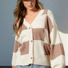 Double Take Full Size Checkered Dropped Shoulder Cardigan - Mocha