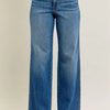 Judy Blue Full Size High Waist Tummy Control Chew Hem Destroy Wide Jeans Plus Size - MD
